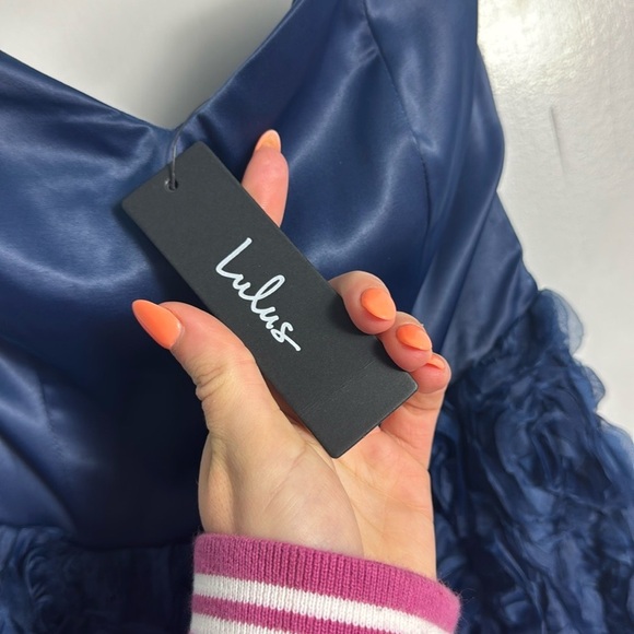 NWT Lulus Enchanting Event Navy Blue Strapless 3D Applique Maxi Dress Size XS - Picture 6 of 13